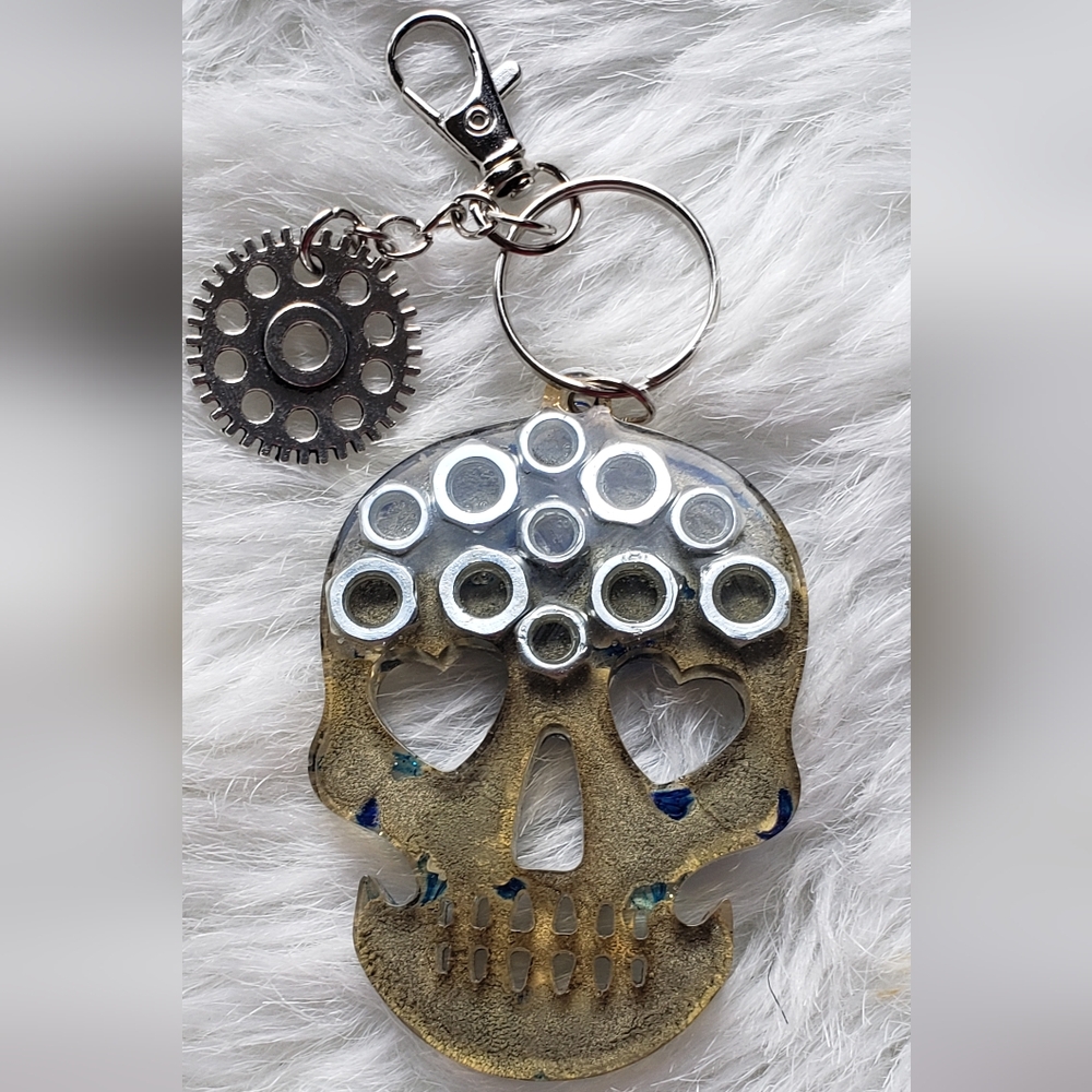 Handmade Skull with Hex Nuts Keychain - Reversible